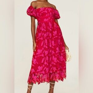 Monique Lhuillier Off the Shoulder Midi Dress